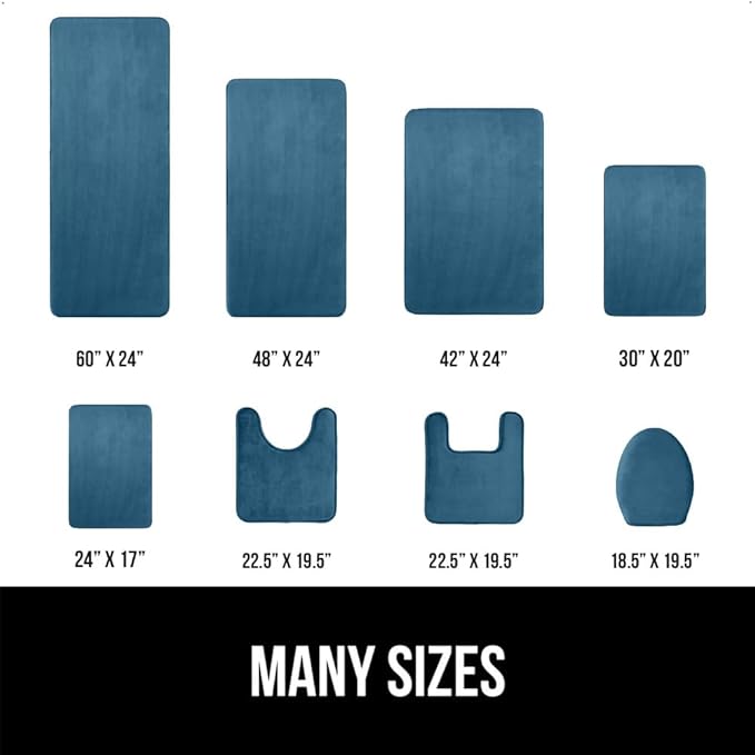 GORILLA GRIP Memory Foam Bath Mat, Soft Absorbent Velvet Bathroom Mats, Durable Dots on Underside, Machine Washable Bathmat, Carpet Rug Room Decor for Shower Tub Floor RV, 48x24 Rugs, Blue