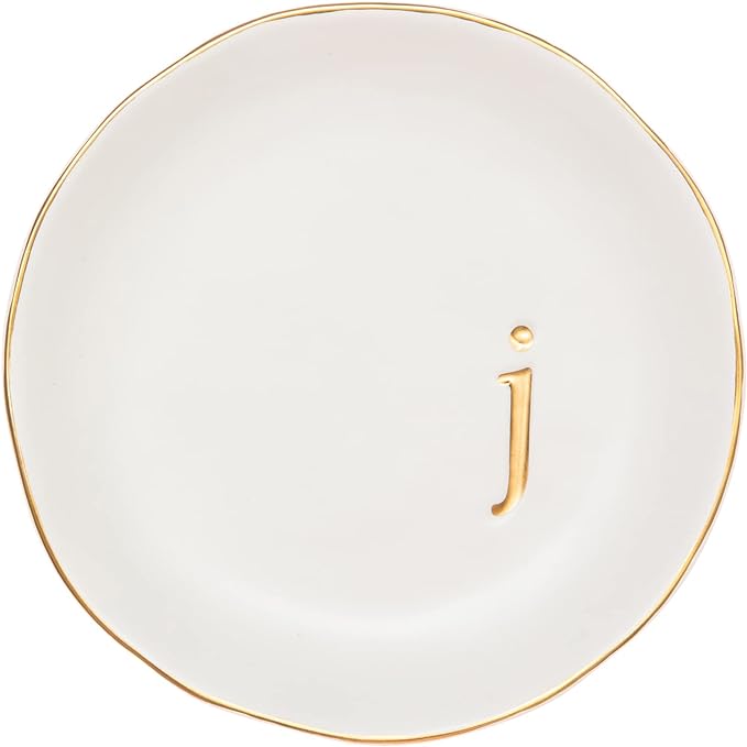 COLLECTIVE HOME - Ceramic Jewelry Tray, Decorative Trinket Dish for Rings Earrings Necklaces Bracelet Watch Keys, Birthday Mother's Day Christmas Gift for Women, 4.75", White Surface (J)