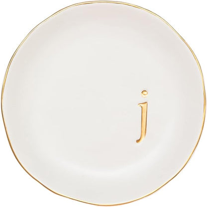 COLLECTIVE HOME - Ceramic Jewelry Tray, Decorative Trinket Dish for Rings Earrings Necklaces Bracelet Watch Keys, Birthday Mother's Day Christmas Gift for Women, 4.75", White Surface (J)
