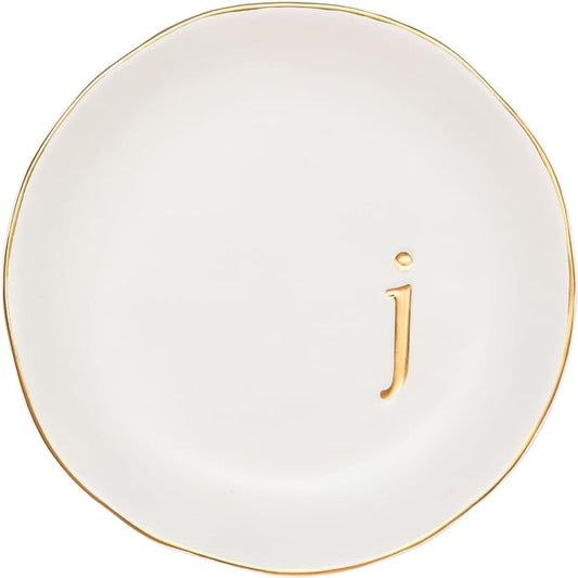 COLLECTIVE HOME - Ceramic Jewelry Tray, Decorative Trinket Dish for Rings Earrings Necklaces Bracelet Watch Keys, Birthday Mother's Day Christmas Gift for Women, 4.75", White Surface (J)