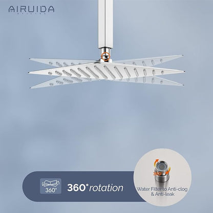 Airuida Shower Faucet Set and Handle Set Single Function Shower Trim Kit Ceiling Mount Rainfall Shower System with Male Threads and Rough-in Valve 10 Inch Square Shower Head Chrome Polish
