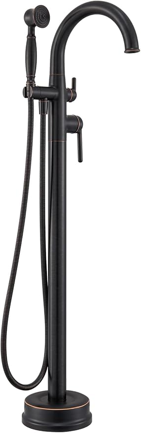 Freestanding Tub Faucets Bathroom Floor Mounted Waterfall Tub Filler Brass High Flow Swivel Spout&Hand Shower Oil Rubbed Bronze