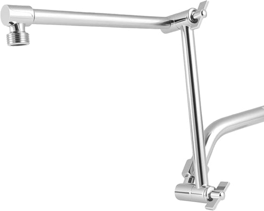 Shower Head Extension Arm, 16 Inch Solid Brass Adjustable Extender with Lock Joint, Height & Angle Adjustable Shower Arm for Rainfall or Fixed Shower Head, G1/2 Connector (Chrome)
