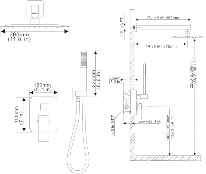 Shower Faucet Set Complete, Wall Mount Shower System for Bathroom 12 Inch High-Pressure Rainfall Shower with Handheld, Rough-in Valve Body and Trim Kit, Oil Rubbed Bronze
