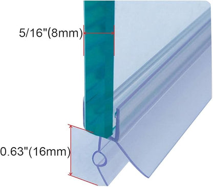 Frameless Shower Door Bottom Seal with Drip Rail for 5/16"(8mm) Glass, Length 27.5"/0.7m, Glass Door Sweep Stop Shower Leaking