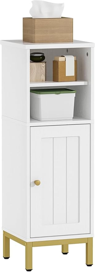Bathroom Storage Cabinet, Corner Floor Cabinet with Shelves, Customized Door Opening Direction, Bathroom Organizer with Adjustable Shelf for Kitchen, Living, Toilet Paper Cabinet, White