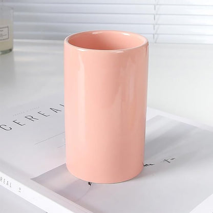 Pink Toothbrush Holder, Ceramic Bathroom Tumbler Cups,Toothbrush Cup, Bathroom Counter Organizer(300ml)