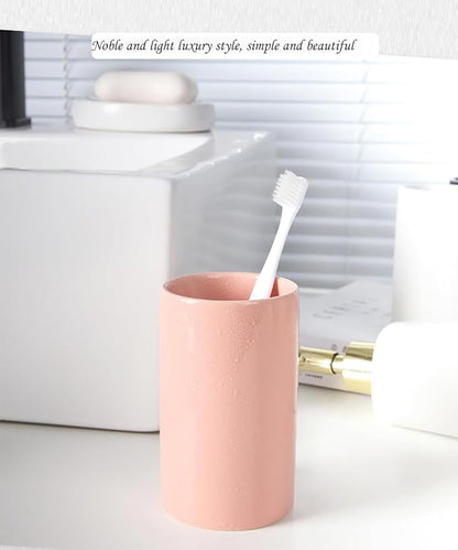 Pink Toothbrush Holder, Ceramic Bathroom Tumbler Cups,Toothbrush Cup, Bathroom Counter Organizer(300ml)