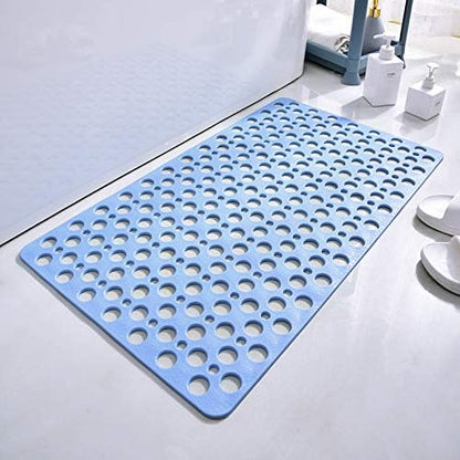 Casa and Beyond Shower Mat,Non Slip Bath Mat and Shower Mat with Suction Cups and Drain Holes,Bathroom Mat Easy to Clean Soft Machine Washable,Bathtub Mat Easy Dry&Cut (Blue,47" x 32"(Rectangular))