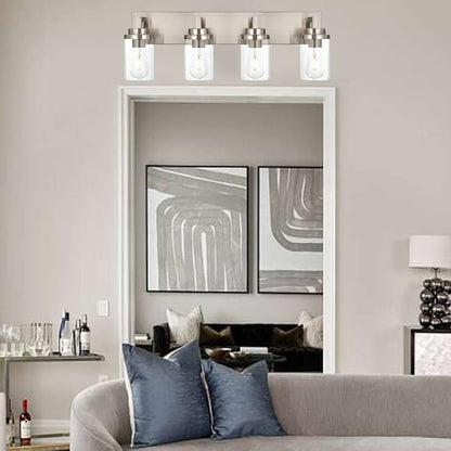 MELUCEE 4 Lights Vanity Light Brushed Nickel Modern Bathroom Lighting Fixtures Over Mirror with Clear Glass Shade, Industrial Wall Lights for Mirror Cabinet Kitchen