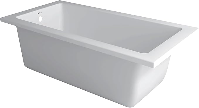 Fine Fixtures Drop In White Soaking Bathtub, Fiberglass Acrylic Material, 66"L x 32"W x 19"H