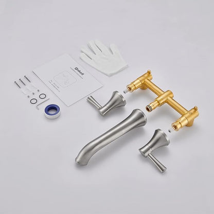Tub Filler Wall Mount Roman Tub Faucet Brushed Nickel Brass Bathtub Faucets with 2 Handles