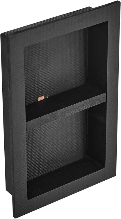 VEVOR Shower Niche Ready for Tile 16" x 24", Double Shelf Organizer, Square Corners Wall-inserted Niche Recessed, Sealed Protection Modern Soap Storage Niche for Shower Bathroom, Black