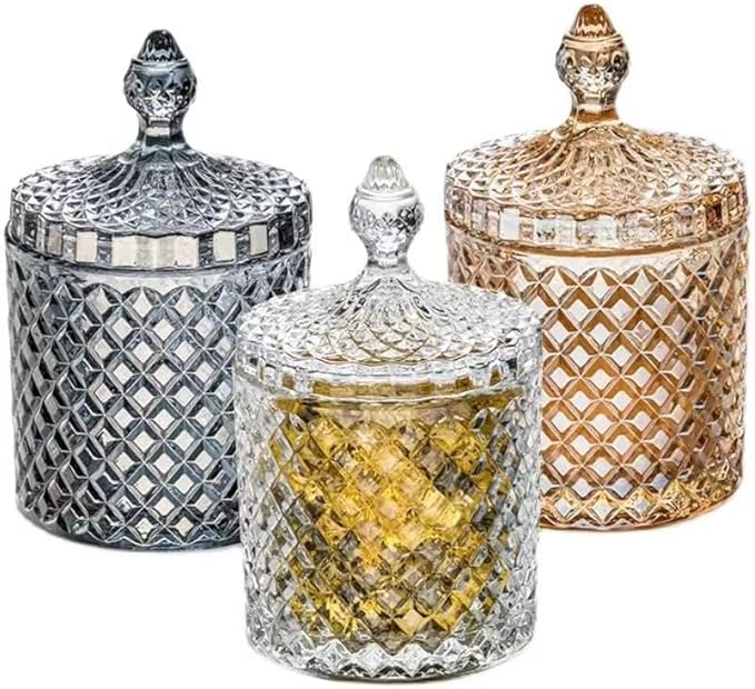 Colorful Home Decorative Jar Qtips Holder Dispenser Glass Storage Container Bathroom Counter Vanity Organizer for Bath Salts/Swabs/Rounds Makeup Sponges Toothpick Jewelry(Black Silver,L)