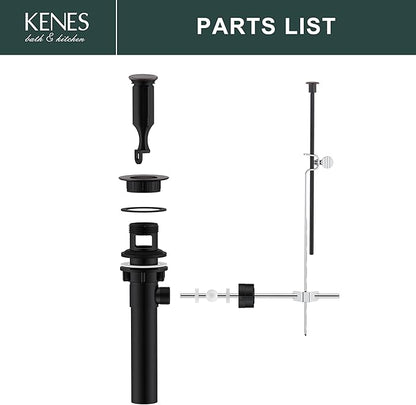 KENES Oil Rubbed Bronze Bathroom Sink Drain Assembly with Lift Rod, Bathroom Sink Drain with Overflow, Lavatory Pop Up Drain Stopper for Bathroom Vanity Sink, LJ-P701-8