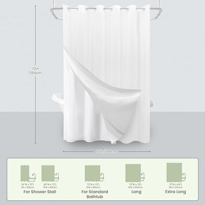 Inhousolu No Hook Waffle Weave Shower Curtain with Removable Snap in Fabric Liner Set for Bathroom, 230 GSM Heavy Duty Weighted Hem, Water Repellent Washable Bath Curtains, 72 x 72 Inch, White