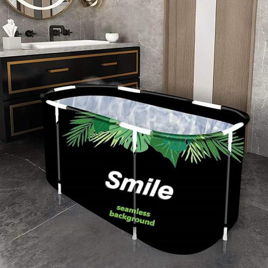 BDL Portable Bathtub for Adult 47" Large Foldable Soaking Bath Tub for Shower Stall, Separate Family Bathroom SPA Bathtub for Adult, Thickening with Thermal Foam to Keep Temperature Green Leaf
