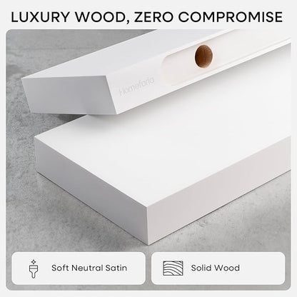 Homeforia White Floating Shelves 16 inch, High End Solid Real Wood 16inch Bathroom Floating Shelf for Wall Mounted, White Wooden 16 Floating Shelves, Heavy Duty Bracket, 16 X 6.5 X 1.75 inch, Set of 2