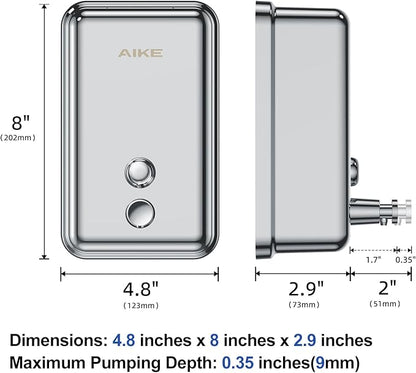 AIKE 37oz Surface Mount Stainless Steel Soap Dispenser for Commercial,Polished Stianless Steel Finish Model AK1003