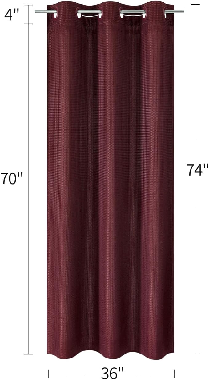 MitoVilla Burgundy Waffle Small Stall Shower Curtain Liner Set 36 x 74, No Hooks Required Half Size Narrow Fabric Cloth Shower Curtain Set with Snap-in Liner for Modern Bathroom Decor, Burgundy