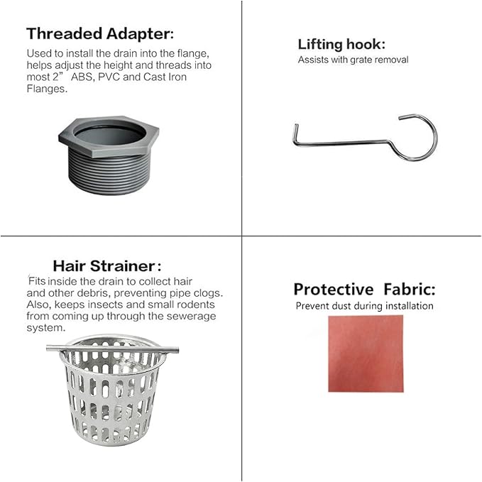 Neodrain 8-Inch Square Shower Drain with Removable Quadrato Pattern Grate, Brushed 304 Stainless Steel Square Drain with Stainless Hair Strainer,CUPC Certified.