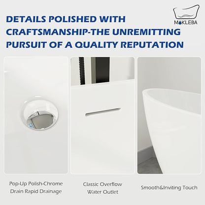 67" Lucite Acrylic Freestanding Bathtub, Double Slipper Shape Contemporary Soaking Tub with Toe-tap Chrome Drain, Slotted Overflow, cUPC Certified, Glossy White