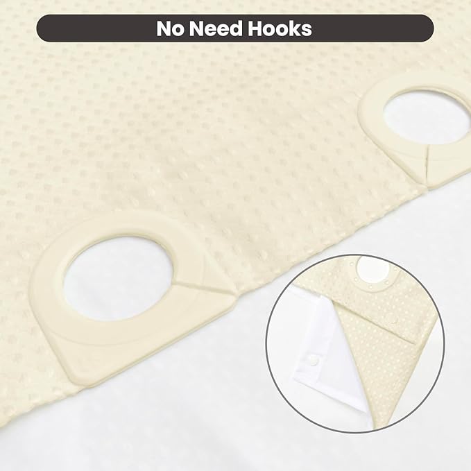Inhousolu No Hook Waffle Weave Shower Curtain with Removable Snap in Fabric Liner Set for Bathroom, 230 GSM Heavy Duty Weighted Hem, Water Repellent Washable Bath Curtains, 72 x 78 Inch, Ivory