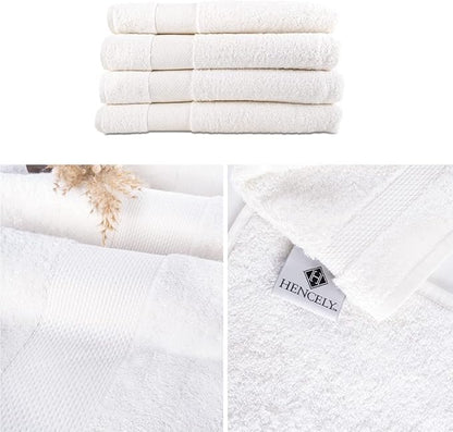 Hencely Premium Bath Towel Set of 4-28x58 Inches - High Absorbency, Quick Drying - 100% Soft Turkish Cotton Towels - Ideal for Home, Bathroom, Hotel, Spa, and Gym - White