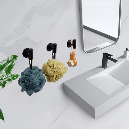 TocTen Bath Towel Hook, Strong Self Adhesive Robe Hook, SUS 304 Stainless Steel Stick on Wall Coat/Clothes Hook No Drilling, Shower Wall Hook for Bathroom Kitchen Office Closet(Matte Black, 3 Pack)