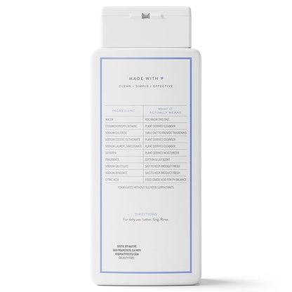 Native Body Wash Contains Naturally Derived Ingredients | For Women & Men, Sulfate, Paraben, & Dye Free Leaving Skin Soft and Hydrating | Cotton & Lily 18 oz