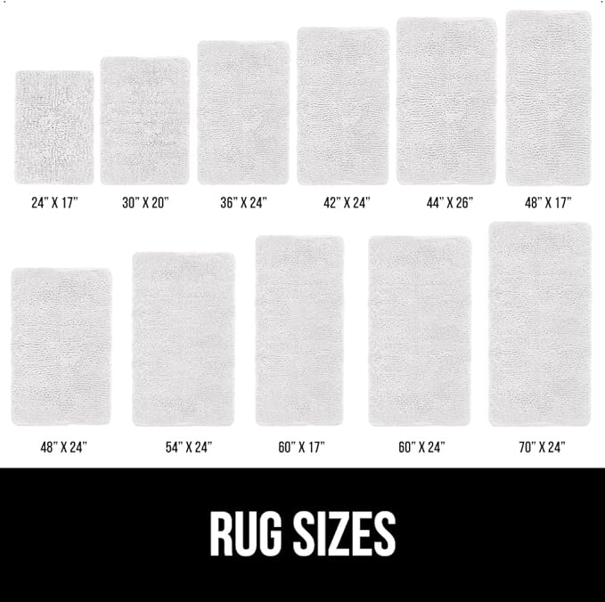 GORILLA GRIP Bath Rug Mat 48x24, Thick Soft Absorbent Chenille, Quick Dry Microfiber Mats, Rubber Backing Washable Shower Floor Rugs, Bathmat Runner, US Designed Bathroom Home Decor Accessories White