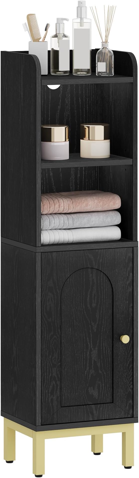 Bathroom Storage Cabinet, Small Corner Floor Cabinet with Door and Shelves, Narrow Toilet Paper Holder, Bathroom Organizer with Adjustable Shelf, for Small Spaces, Black BC38204GV1