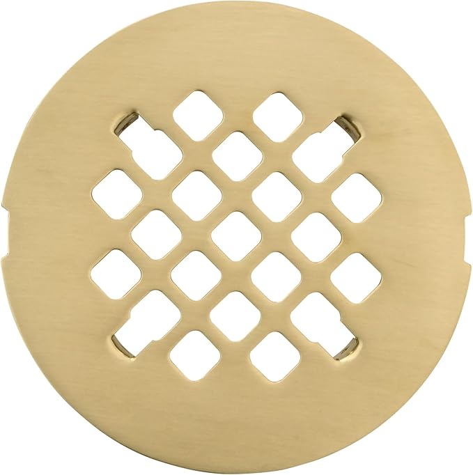 4 ¼” Brushed Light Gold Snap-in Shower Drain Cover - Gold Replacement - 4.25" OD Shower Drain Strainer - Easy Install - Premium Round Shower Drain Cover - Solid Brass Construction