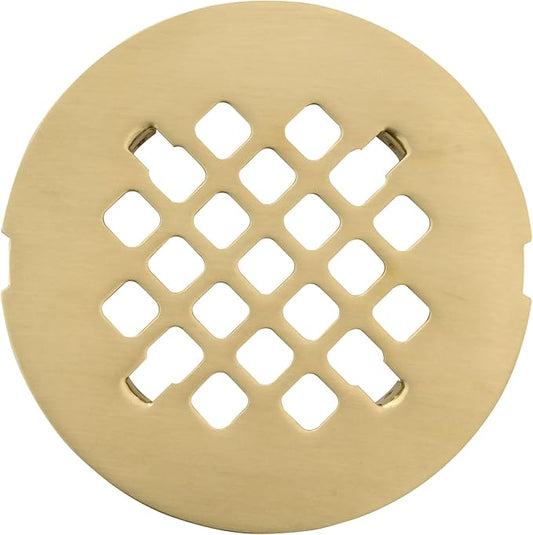 4 ¼” Brushed Light Gold Snap-in Shower Drain Cover - Gold Replacement - 4.25" OD Shower Drain Strainer - Easy Install - Premium Round Shower Drain Cover - Solid Brass Construction