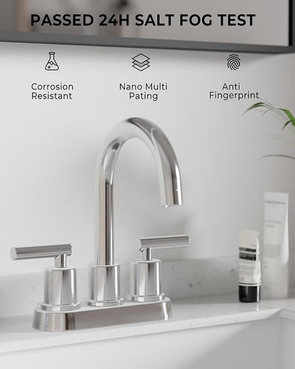 VXV Bathroom Faucet 4 Inch 2 Handle Centerset Sink Faucet 360 Swivel Spout with Pop-up Drain Chrome