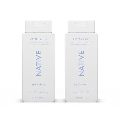 Native Body Wash Contains Naturally Derived Ingredients | For Women & Men, Sulfate, Paraben, & Dye Free Leaving Skin Soft and Hydrating | Cotton & Lily 18 oz - 2 Pk