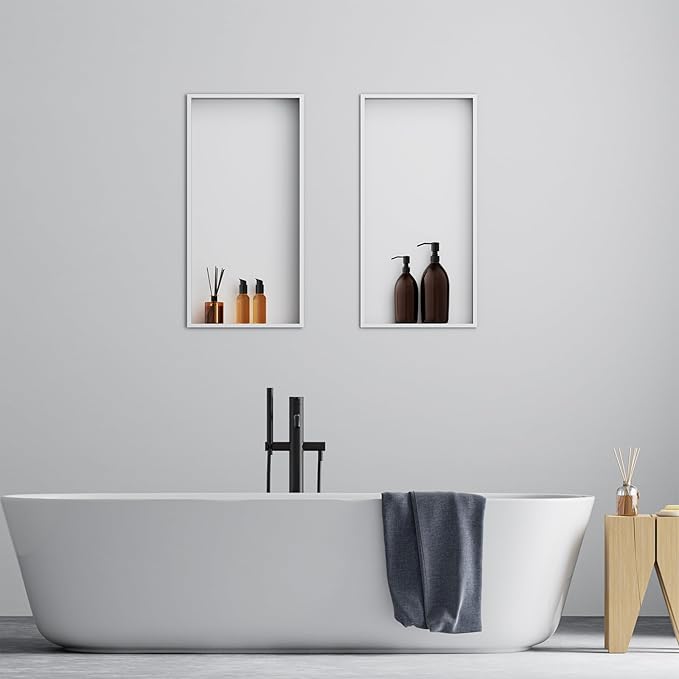 Achelous Stainless Steel Insert Shower Niche 24" X 12" NO Tile Needed, Bathroom Wall Recessed Shelf Organizer, Wall-inserted Shower Caddy, Matte White