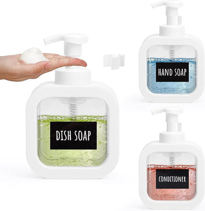 Segbeauty 10.1oz Foam Hand Soap Dispenser for Bathroom, 300ml Foamer Bottle with Pump and Waterproof Labels, 3pcs Foaming Dish Soap Dispenser for Shampoo, White Empty Refillable Plastic Containers