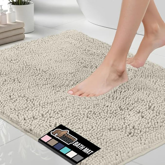 GORILLA GRIP Bath Rug Mat, Thick Soft Absorbent Chenille, Quick Dry Microfiber Mats, Rubber Backing Washable Shower Floor Rugs, Bathmat Runner, US Designed Bathroom Home Decor Accessories 24x17, Ivory