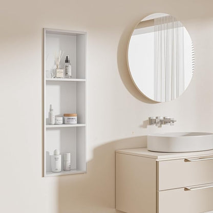 No Tile Needed Shower Niche - 304 Stainless Steel Niche Shower with 3- Tier Shelves Recessed Wall Niches for Bathroom Storage (White, 36 X 12 X 4.13 Inches, 3)