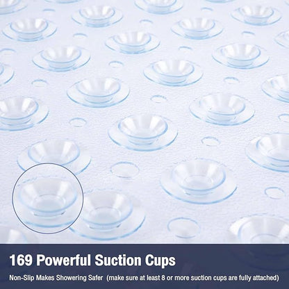 Clear Square Shower Mat Bathtub Mat Non Slip 21x21 Inch, Square Bath Mat for Inside Shower Tub, Shower Stall Mats for Bathroom Floor, Big Suction Cups Drain Hole, Easy Washable, BPA-Free