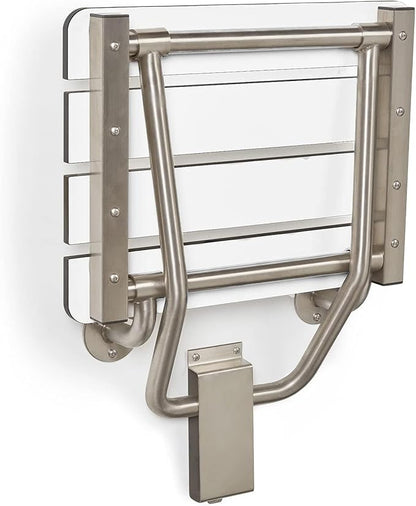 32" x 15" Phenolic White 3” Slats Folding Wall Mount Shower Seat Bench, ADA Compliant