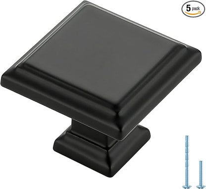 Ravinte Hardware 5 Pack Kitchen Cabinet Pulls Square Drawer Single Hole Handles Matte Black for Cupboard Gold Dresser Solid