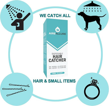 25 Pack, Hair Catcher for Bathroom Sink or Bathtub, White, Large