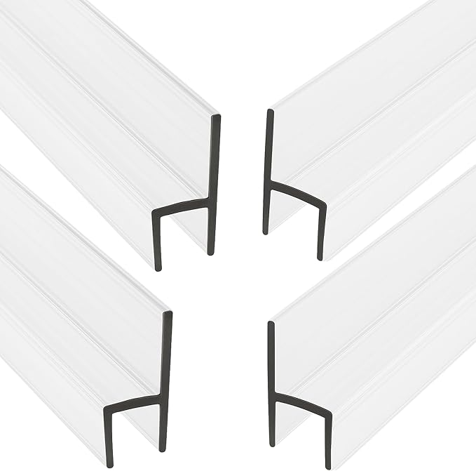 KC Hardware 85 Inch Frameless Shower Door Side Seal Strip, H-Type Glass Shower Door Seal Strip (180 Degree) for 3/8 Inch (8-10mm) Thick Glass, Water Guard That Prevents leaks, Ultra Clear (Pack of 4)