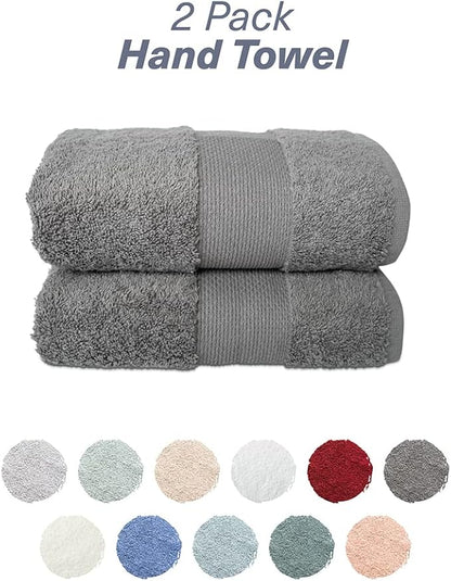 Hencely Luxury Hand Towel - Set of 2 (16x28 Inches) - Soft Turkish Cotton, Absorbent, Quick-Drying Face, Body, Kitchen, and Bathroom Towel (Hand Towels 2 Pack, Gray)