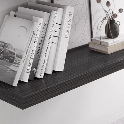 Floating Shelf, Set of 3 Wall Shelf, 36 in W x 12.75 in D x 2 in H Wooden Floating Wall Shelf with Invisible Brackets for Living Room/Bedroom/Bathroom/Kitchen Storage and Decor, Black Wood