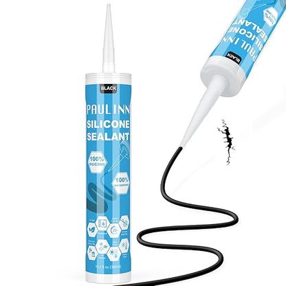 PAULINN Silicone Sealant Black, 100% Silicone Caulk Waterproof for RV, Kitchen, Bath, General Use, Window, Door, Glass, Marine, 10.2 Oz, 1 Pack