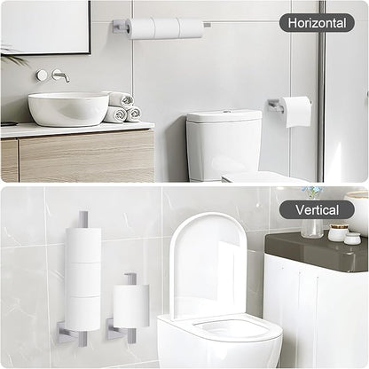 TQKAG 7-Pieces Brushed Nickel Bathroom Hardware Accessories Set 23.6" SUS304 Stainless Steel Towel Bar Set Toilet Paper Spare Rolls Storage Holder Wall Mounted