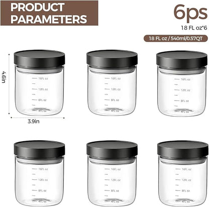 Danbark Set of 6 18oz Airtight Glass Storage Canisters with Lids - Pantry Organizers and Storage Glass for Kitchen - for Pantry, Flour, Sugar, Coffee, Tea, Pasta, Rice, and Snacks - Black